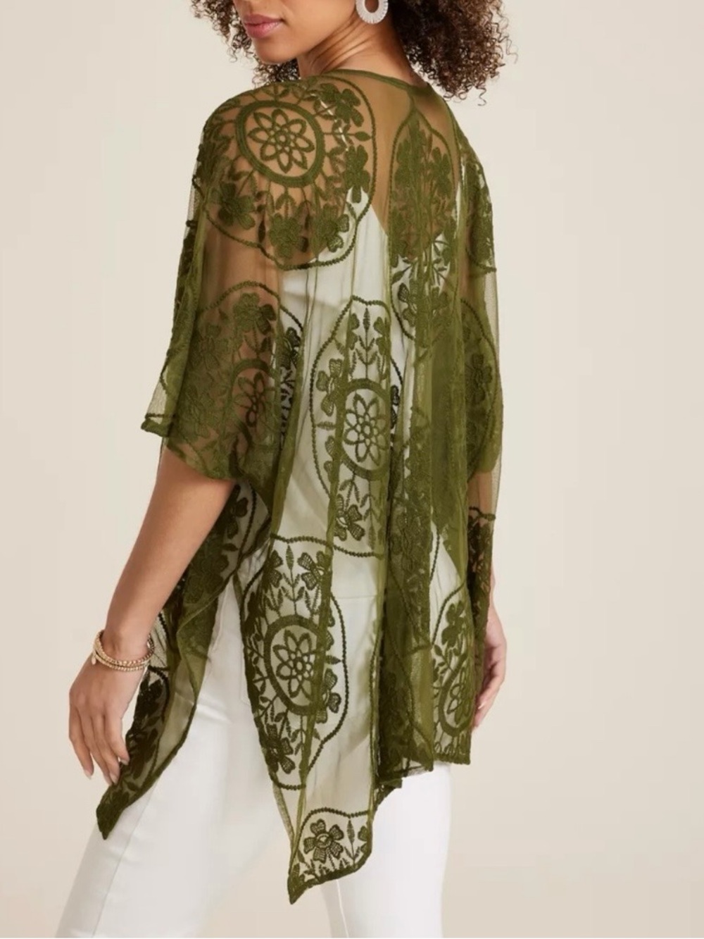Maurices Green Lace Sheer Kimono Open Front Top One Size